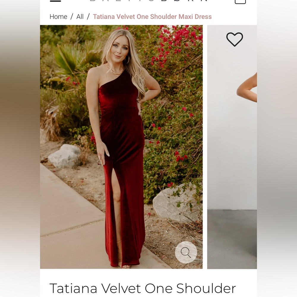 Baltic Born velvet one shoulder dress in deep red color